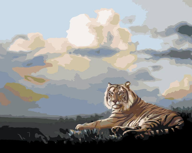 Diamond painting - LIEGENDER TIGER UND WOLKEN (D. RUSTY RUST)