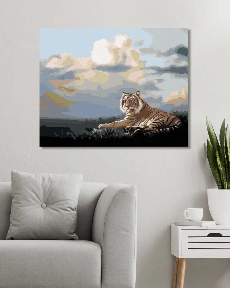 Diamond painting - LIEGENDER TIGER UND WOLKEN (D. RUSTY RUST)