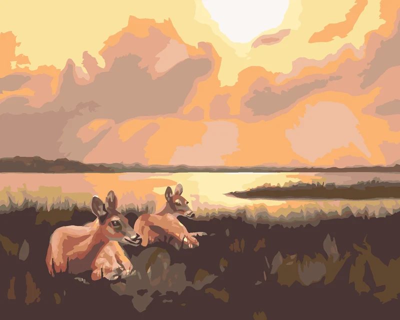 Diamond painting - LIEGENDE RICKEN UND SONNENAUFGANG (D. RUSTY RUST)