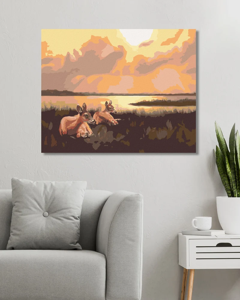 Diamond painting - LIEGENDE RICKEN UND SONNENAUFGANG (D. RUSTY RUST)