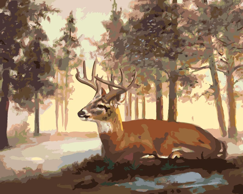 Diamond painting - LIEGENDER HIRSCH UND WINTERLANDSCHAFT (D. RUSTY RUST)
