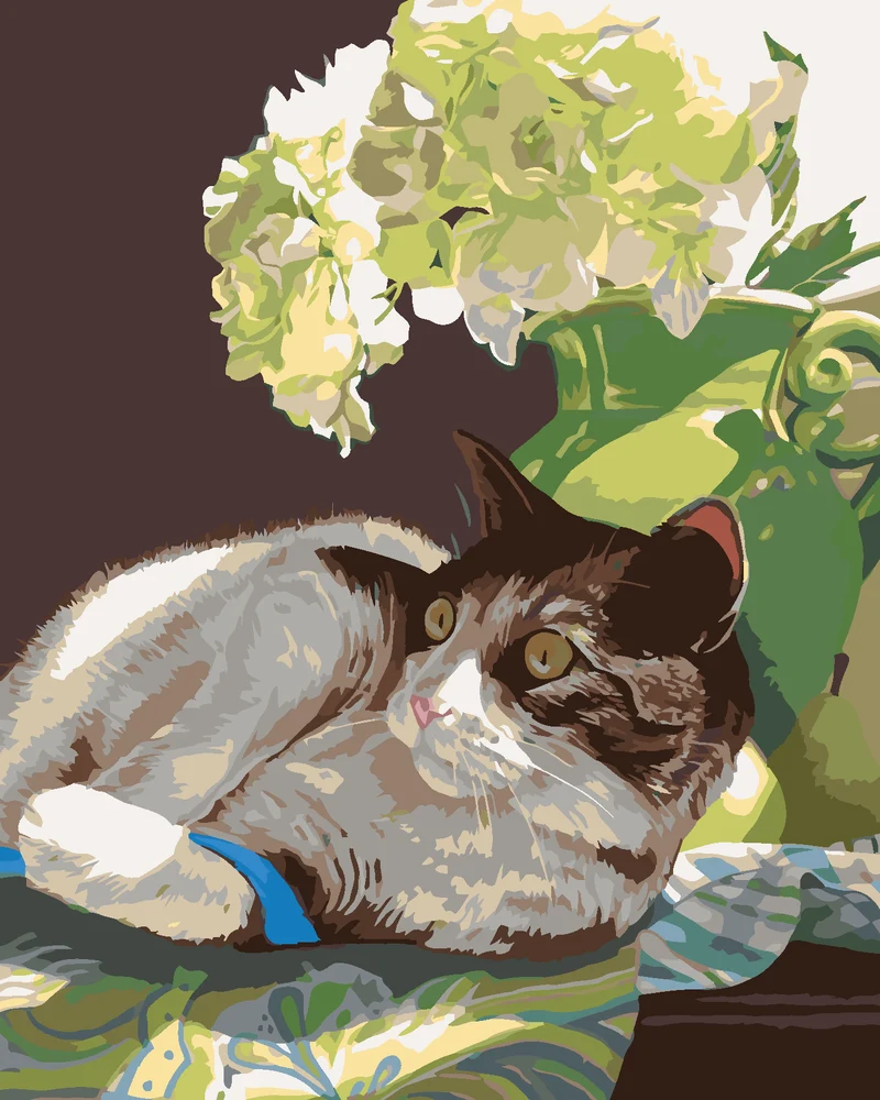 Diamond painting - LIEGENDER KATER UNTER EINER BLUME (MARDELL SCHUSTER)
