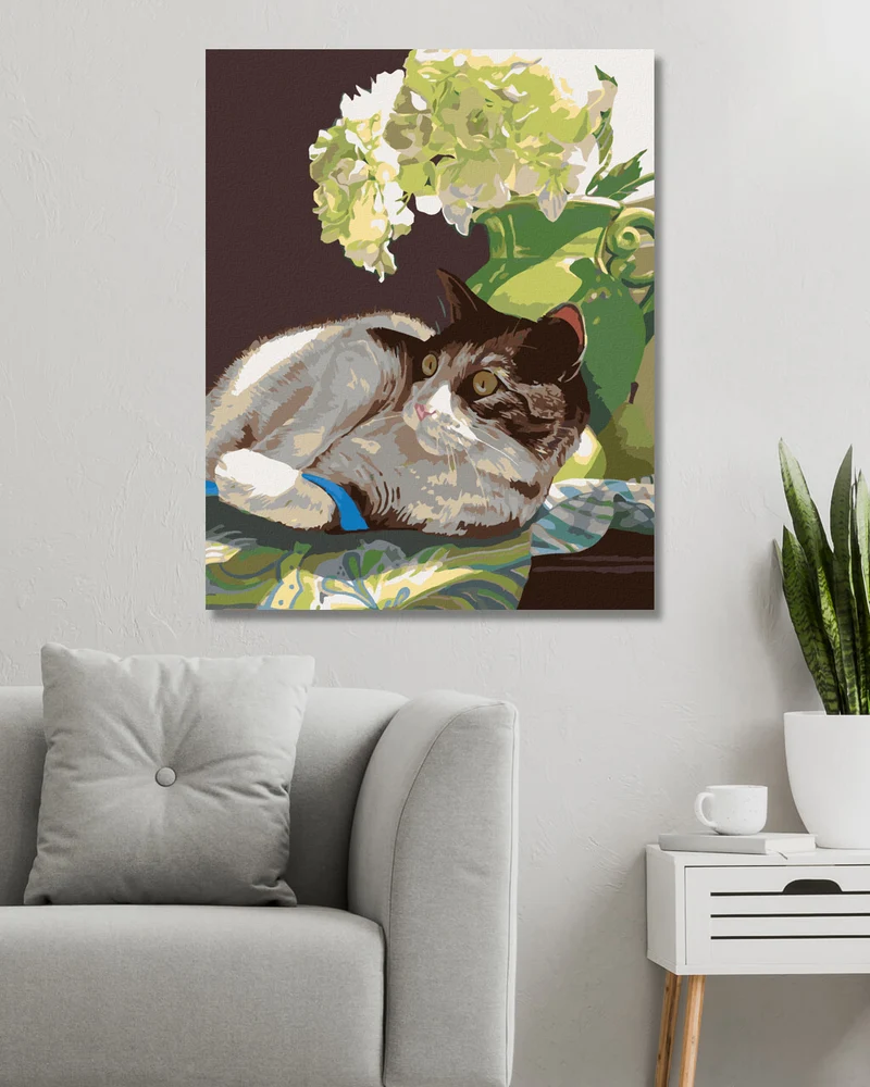 Diamond painting - LIEGENDER KATER UNTER EINER BLUME (MARDELL SCHUSTER)