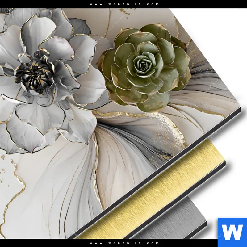 Aluminiumbild gebürstet | Fluid Art - Sukkulentenblüten | Quadrat