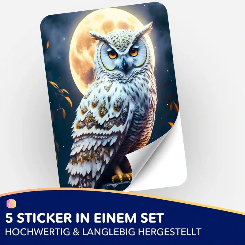 Aufkleber 5er-Set - Eule im Mondschein