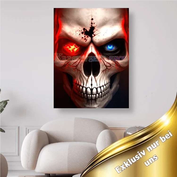 Schädel mit roten und blauem Auge - 5D DIY Diamond Painting