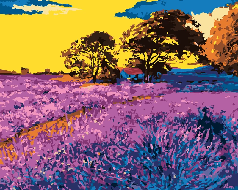 Diamond painting - LAVENDELFELD MIT BÄUMEN