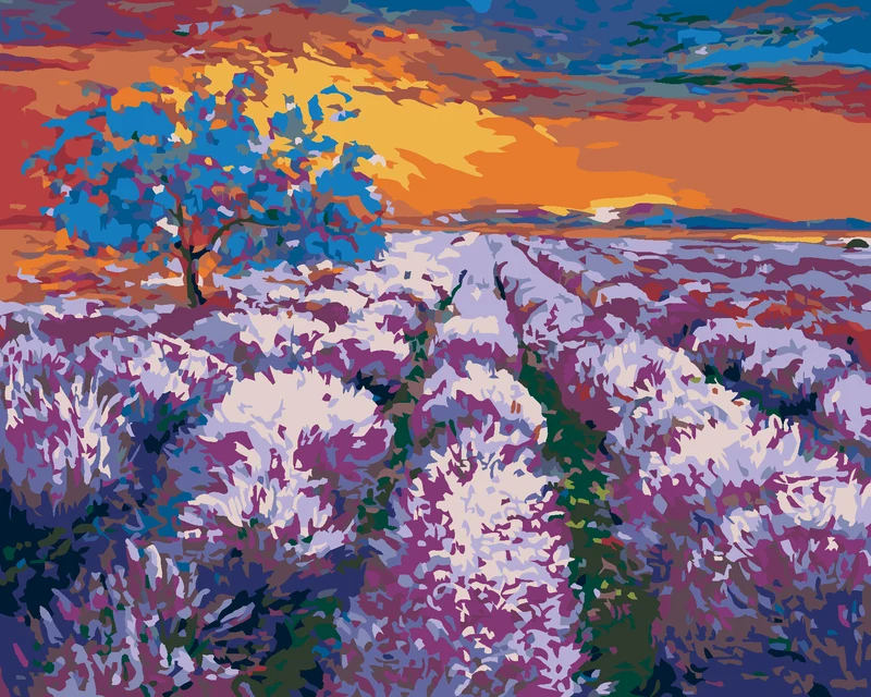 Diamond painting - LAVENDELFELD BEI SONNENUNTERGANG II