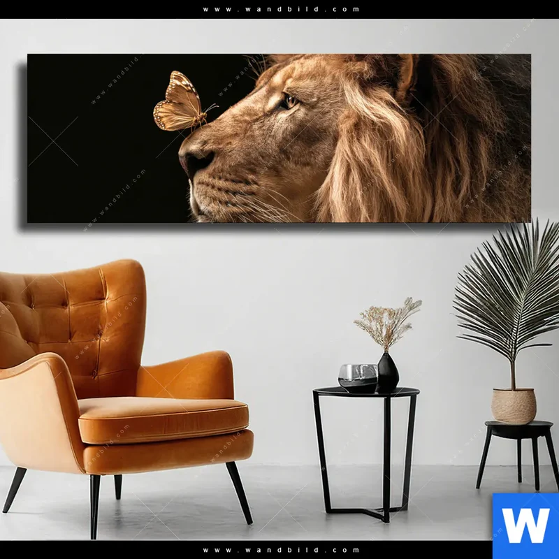 Leinwandbild | Löwe & Schmetterling | Panorama