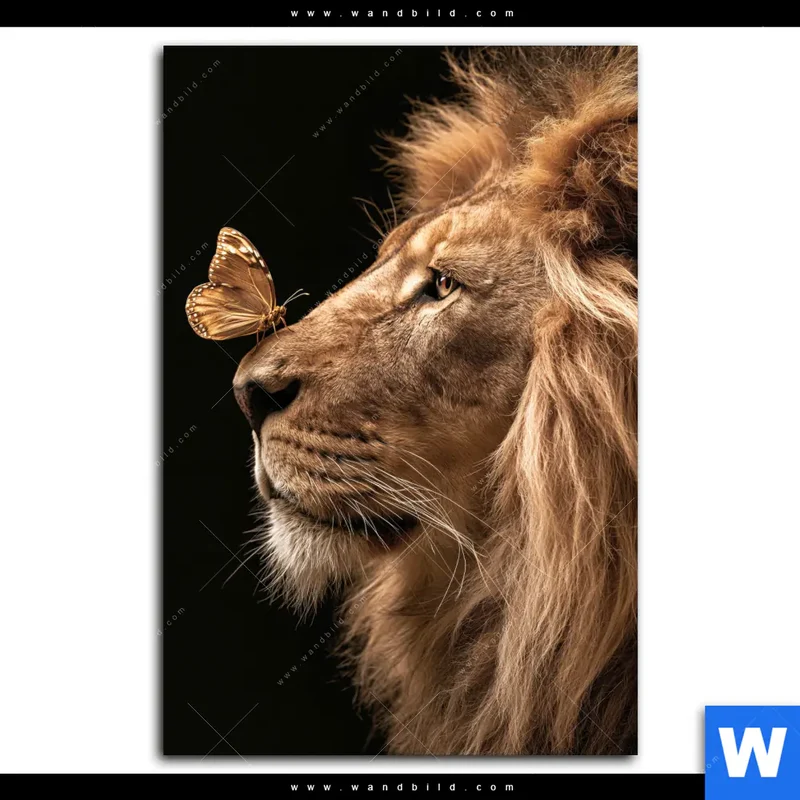 Acrylglasbild | Löwe & Schmetterling | Hochformat