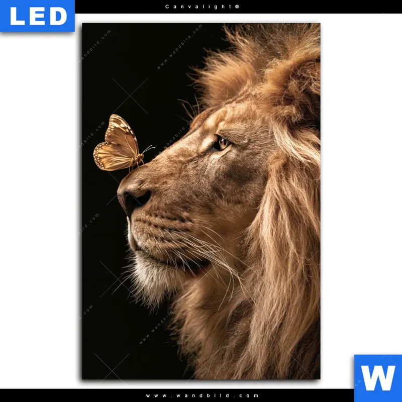 Canvalight® Leuchtbild | Löwe & Schmetterling | Hochformat