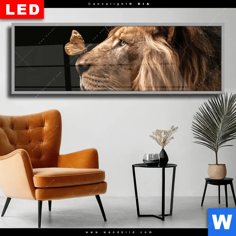Wechselmotiv Acrylglas Canvalight® DIA | Löwe & Schmetterling | Panorama