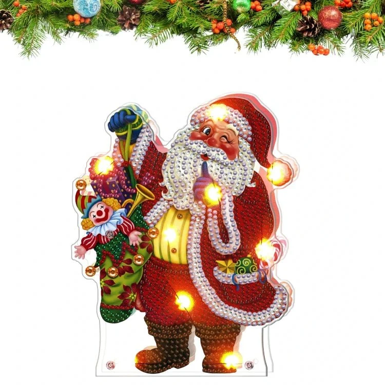 Weihnachtsmann und Geschenksack mit LED - Diamond Painting