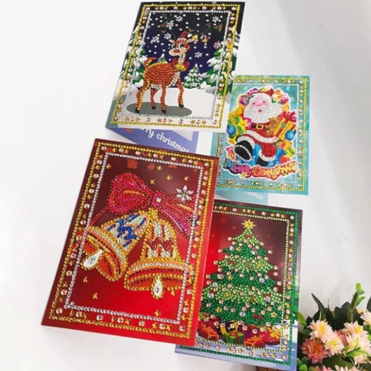 Merry Christmas Diamond Painting Grußkarten (4x) – Mini DIY Set