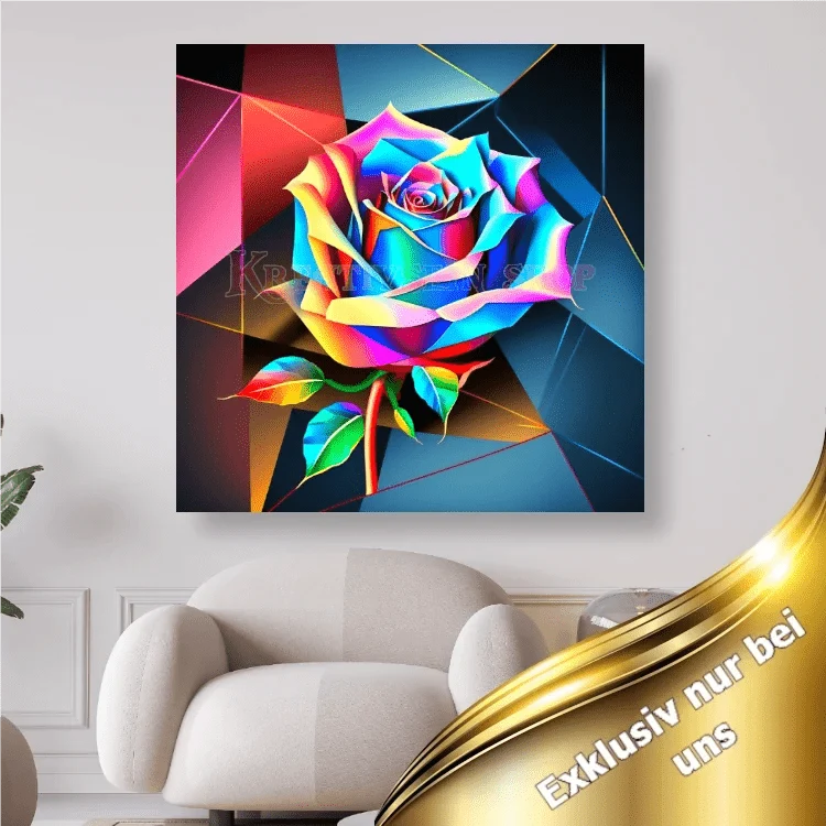 Bunte Rose auf geometrischem Hintergrund - 5D DIY Diamond Painting