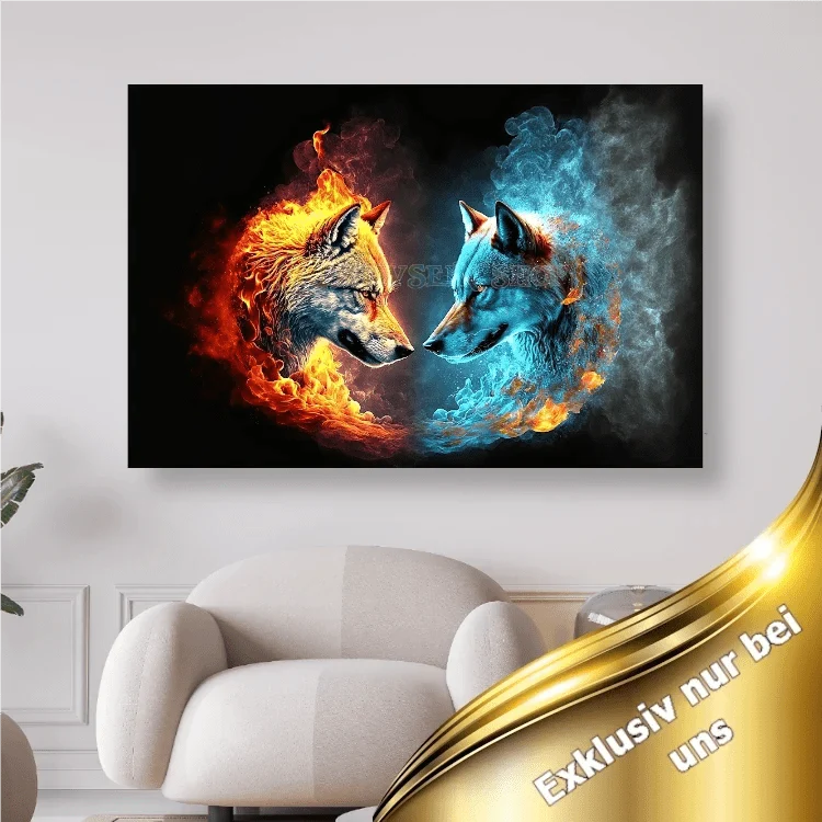 Wolfsköpfe Feuer Wasser - 5D DIY Diamond Painting
