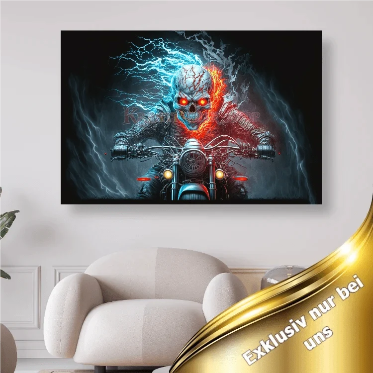 Skelett mit roten Augen auf Motorrad - 5D DIY Diamond Painting
