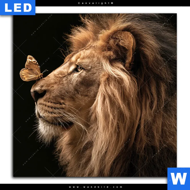 Canvalight® Leuchtbild | Löwe & Schmetterling | Quadrat