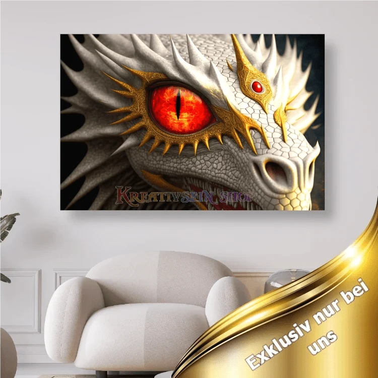 Weisser Drachenkopf mit roten Augen - 5D DIY Diamond Painting