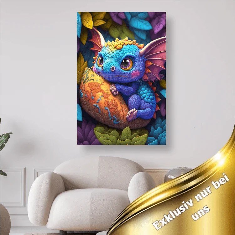 Kleines blaues Drachenbaby - 5D DIY Diamond Painting