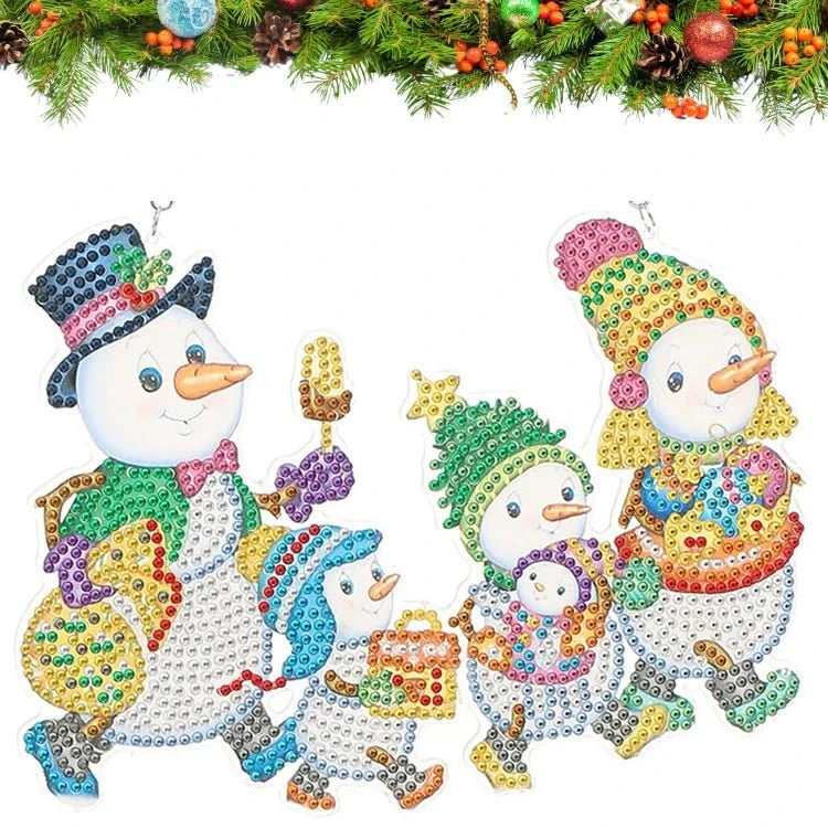 Lustige Schneemannfamilie Aufhänger- Diamond Painting