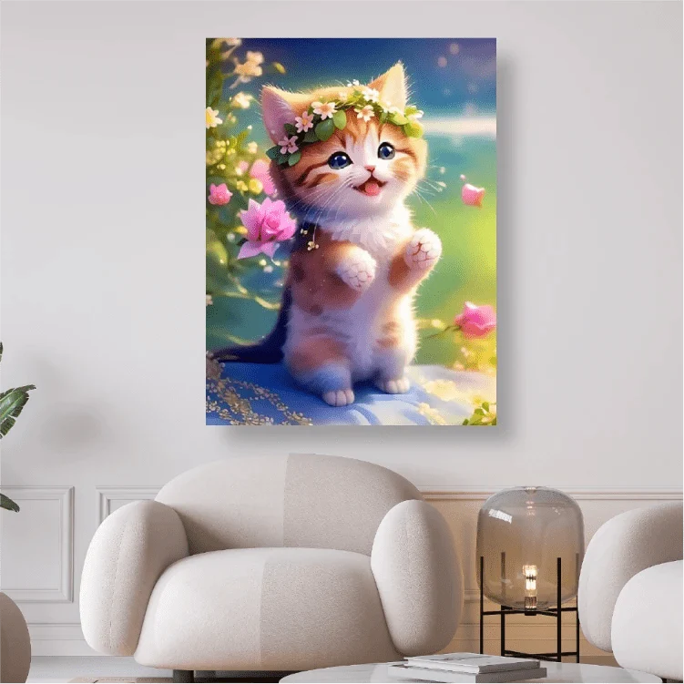 Kätzchen mit Blumenkranz - 5D DIY Diamond Painting