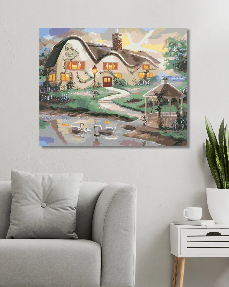 Diamond painting - SCHWÄNE AUF DEM SEE UND HAUS MIT PAVILLON (D. RUSTY RUST)