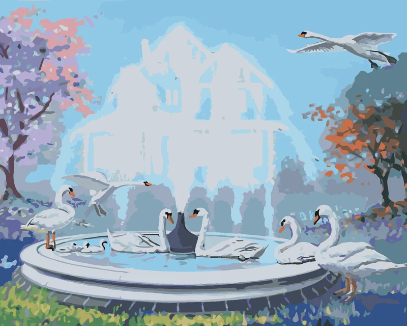 Diamond painting - SCHWÄNE UND BRUNNEN (D. RUSTY RUST)