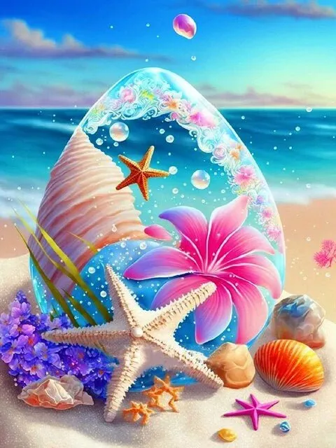 Seesterne und Muscheln am Strand - 5D DIY Diamond Painting