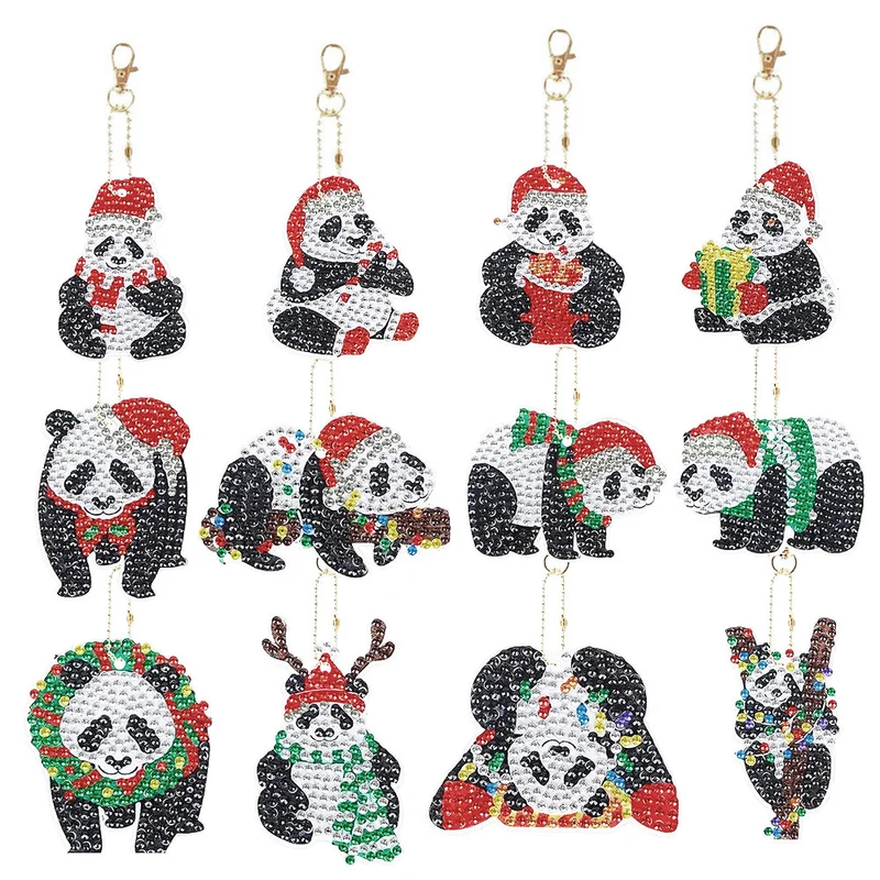 Diamond Painting Schlüsselanhänger Pandas 12 Stück