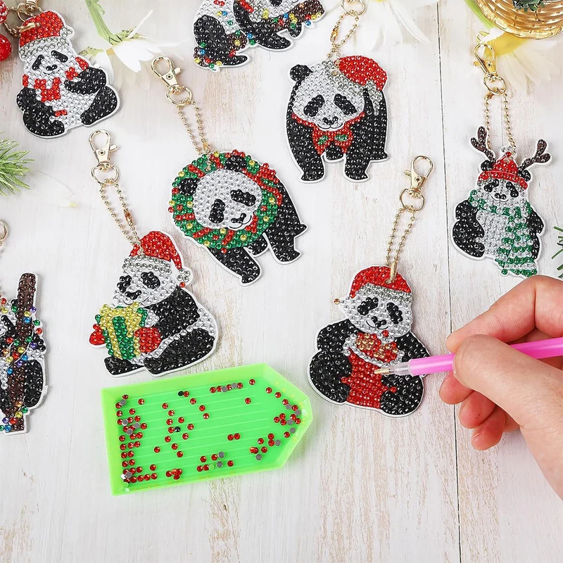 Diamond Painting Schlüsselanhänger Pandas 12 Stück