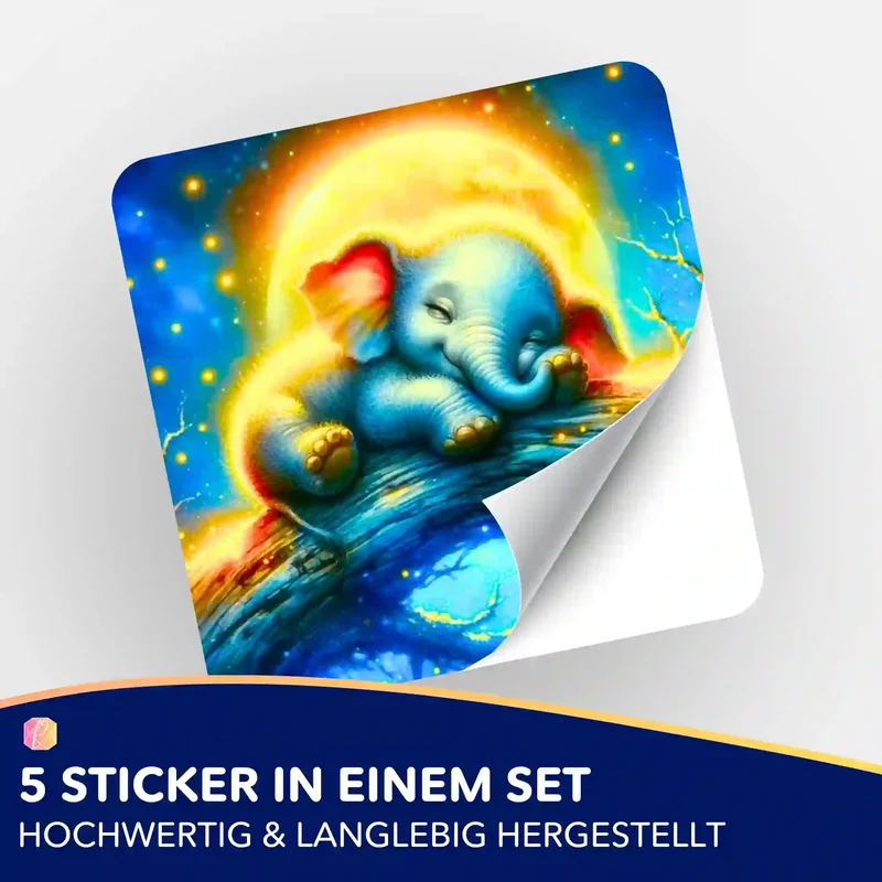Aufkleber 5er-Set - Mondschein Elefant