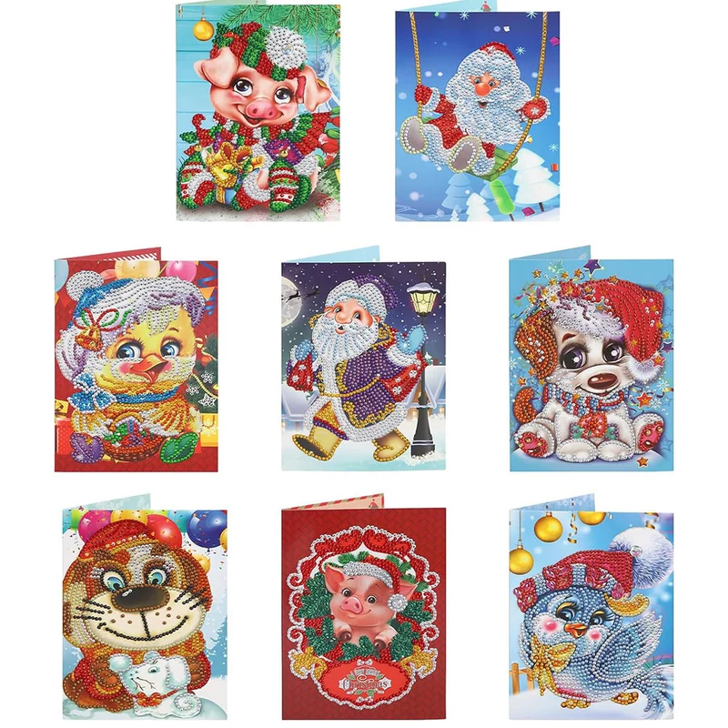 5D Diamond Painting Grußkarten – Weihnachtszoo Edition 8 Stück