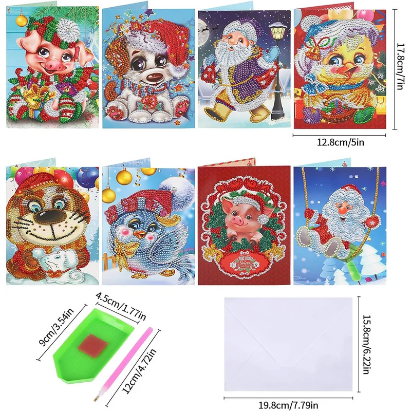 5D Diamond Painting Grußkarten – Weihnachtszoo Edition 8 Stück