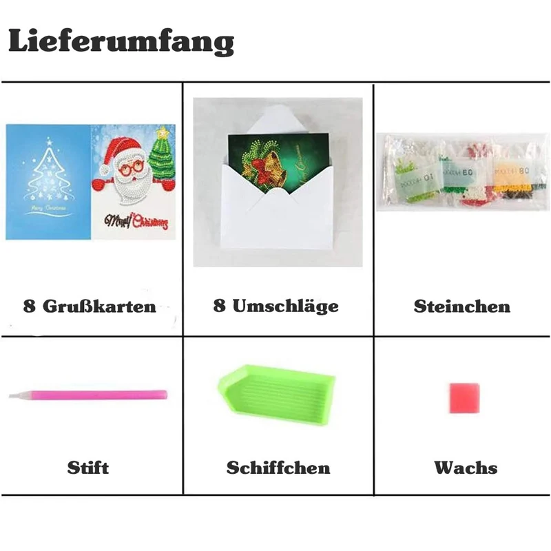 5D Diamond Painting Grußkarten – Klassische Weihnachten Edition 8 Stück