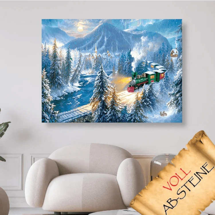 Winterlandschaft mit Dampflok - Voll AB 5D DIY Diamond Painting