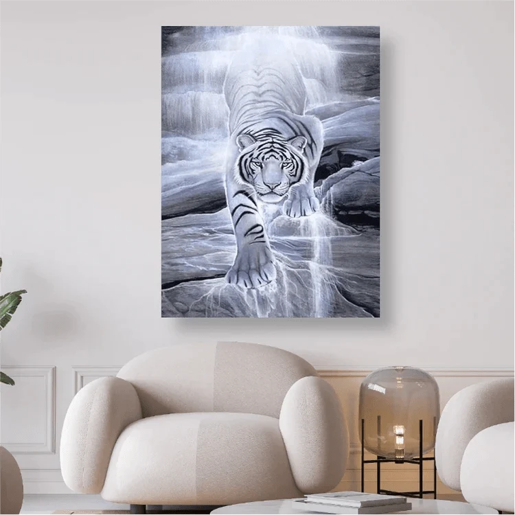 Weisser Tiger auf Felsen - 5D DIY Diamond Painting