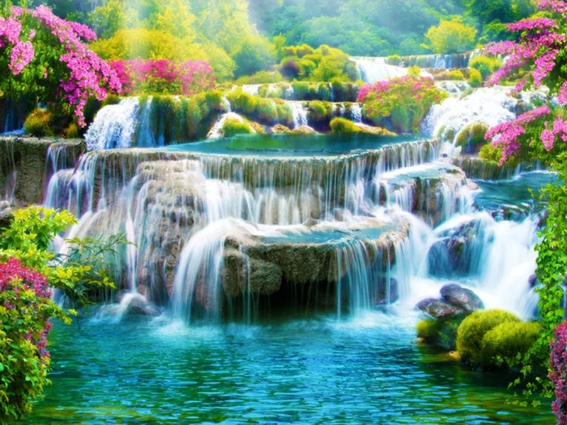 Wasserfall im grünen - Voll AB 5D DIY Diamond Painting