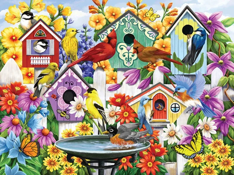 Vogelpärchen im Blumenmeer - Voll AB 5D DIY Diamond Painting