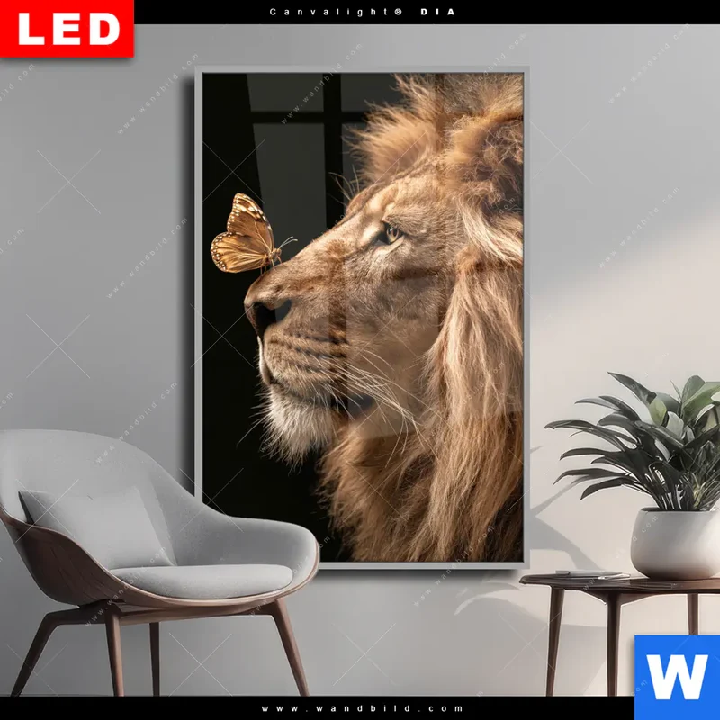 Wechselmotiv Acrylglas Canvalight® DIA | Löwe & Schmetterling | Hochformat
