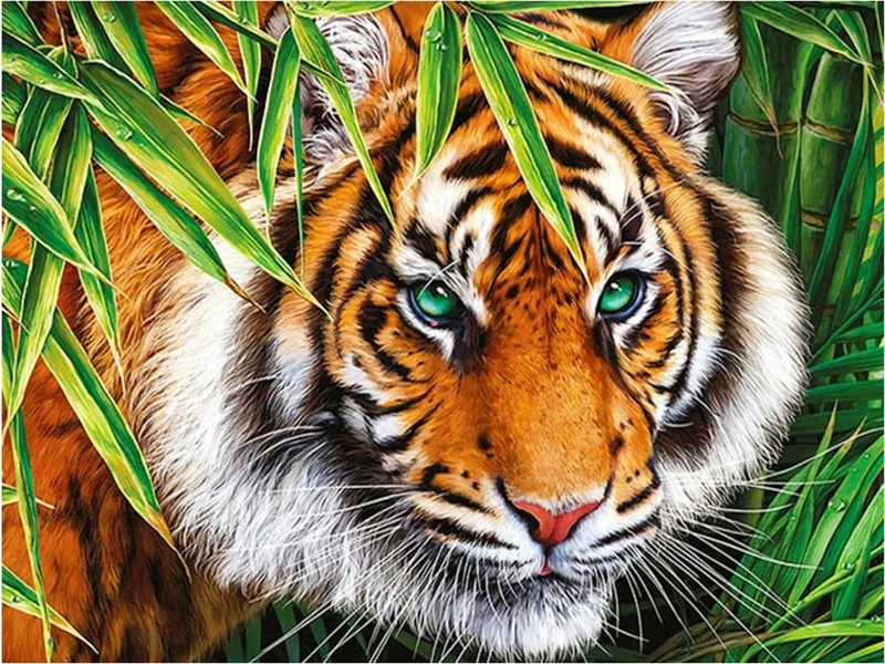 Tiger im Gras - Voll AB 5D DIY Diamond Painting