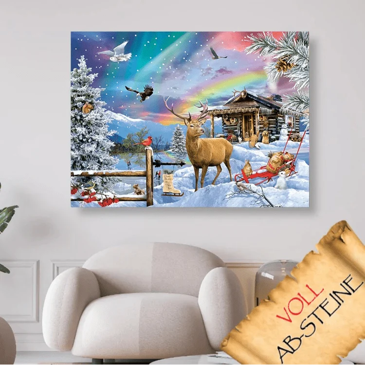 Tiere im Winter mit Forsthaus - Voll AB 5D DIY Diamond Painting