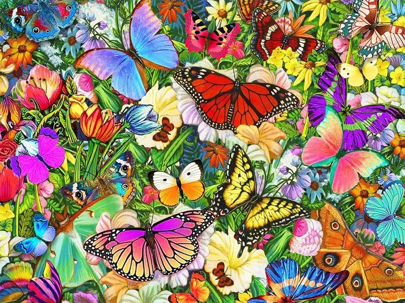 Schmetterlinge auf der Blumenwiese - Voll AB 5D DIY Diamond Painting