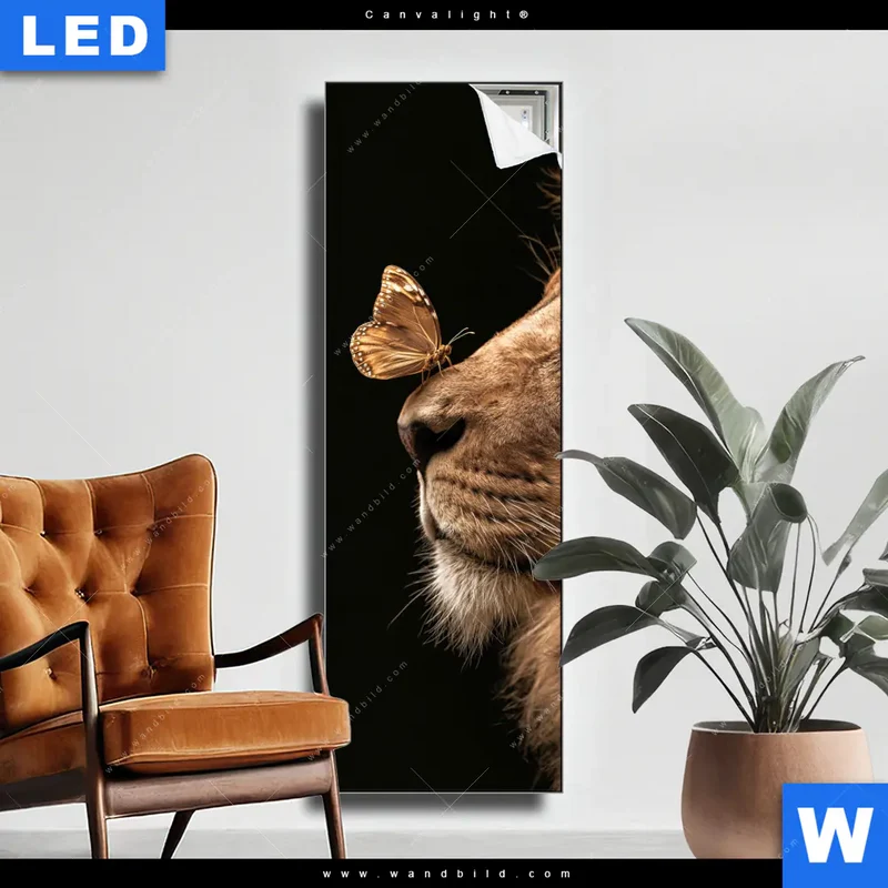 Canvalight® Leuchtbild | Löwe & Schmetterling | Schmal
