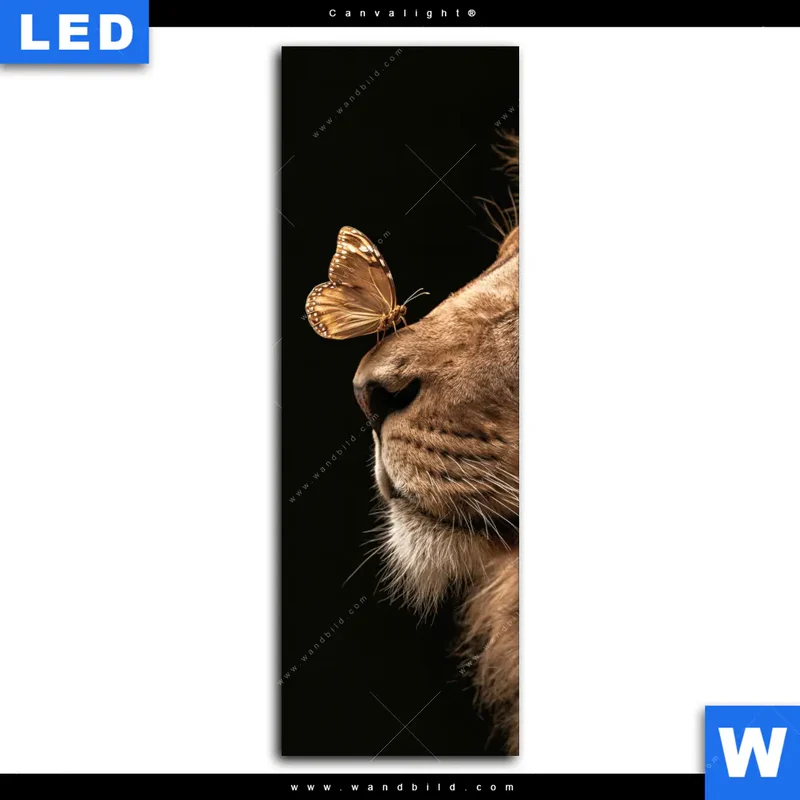 Canvalight® Leuchtbild | Löwe & Schmetterling | Schmal