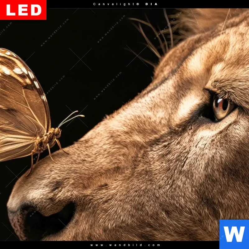 Leuchtbild Acrylglas Canvalight® DIA | Löwe & Schmetterling | Quadrat