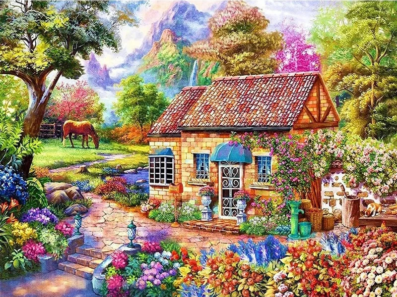 Kleines Landhaus im grünen - Voll AB 5D DIY Diamond Painting