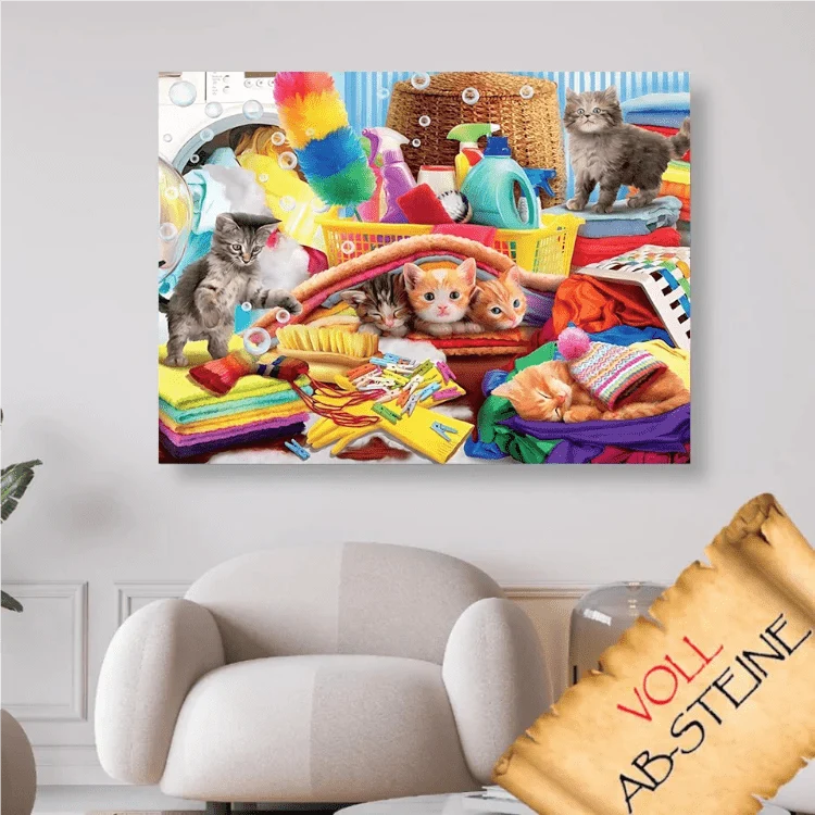 Kätzchen und die Wäsche - Voll AB 5D DIY Diamond Painting