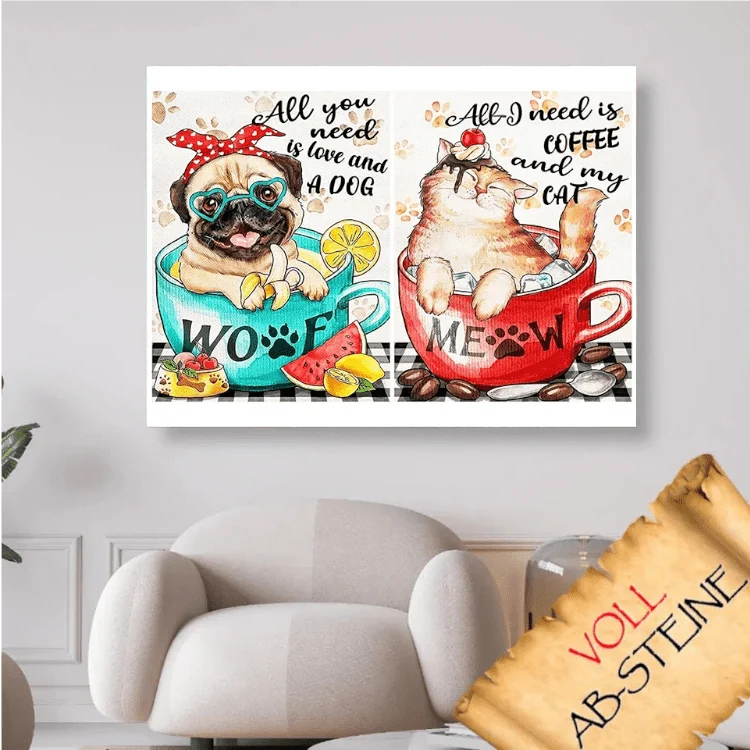 Hund und Katze in der Tasse - Voll AB 5D DIY Diamond Painting