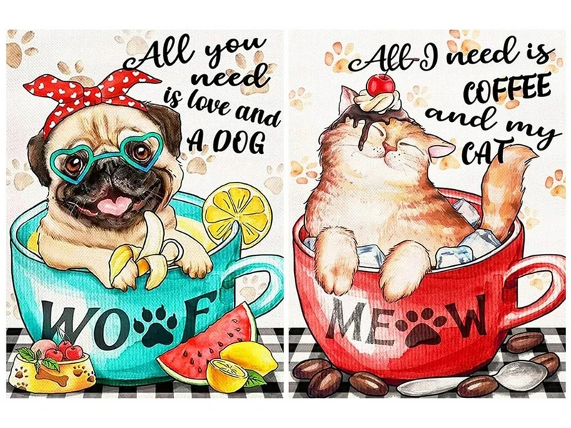 Hund und Katze in der Tasse - Voll AB 5D DIY Diamond Painting